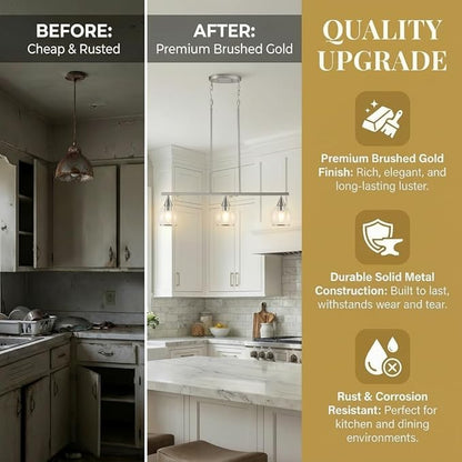 Kitchen Island Linear Pendant Light, 3-Light Modern Chandelier with Clear Glass Globe Shades, Linear Lighting Fixture Over Dining Table, Brushed Nickel