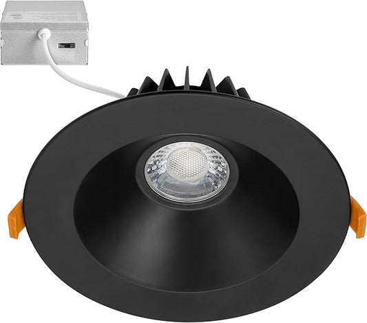 Maxxima 6” Ultra-Thin Recessed Anti-Glare LED Downlight, Canless IC Rated, 1200 Lumens, 5 Color Temperature Select 2700K/3000K/3500K/4000K/5000K, Dimmable, Black Trim, 90 CRI, 5CCT Slim J-Box Included