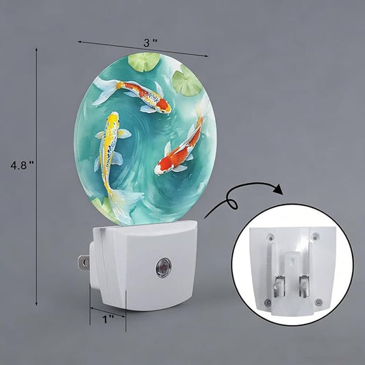 Fish Pond Night Light Plug Into Wall Auto Led Sleep Round Lamp for Living Room Hallway Stairs