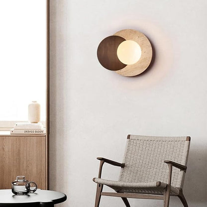 Marble Wall Lamp, Bathroom Vanity Light Fixtures, Wall Mount Lamp, Over Mirror, Wall Sconces Set of 2, Vintage Wall Light with Wood and Stone Shade, for Porch Workshop Kitchen Living Room