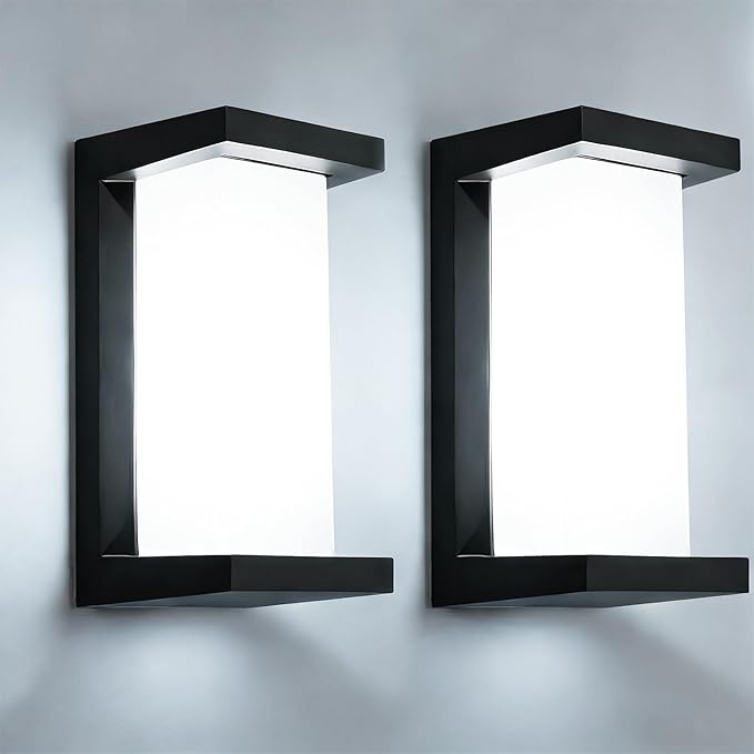 wowlite Outdoor Wall Lights for House 2 Pack, LED Exterior Lighting Fixtures 3 Colors Changeable, Matte Black Outdoor Sconce Lights, IP65 Waterproof Front Porch Light for Garage Garden Patio