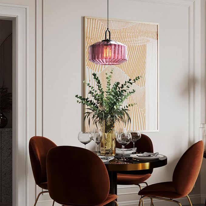 Mid Century Modern Pendant Light fixtures Glass Globe Pendant Lights with Hand Blown Purple Glass Shade Vintage Hanging Pendant Light for Dining Room Some Room Ceiling Hanging Light