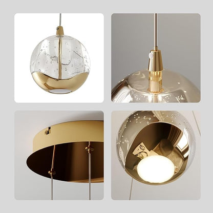 3-Light Gold Glass Globe Chandelier, Modern Bubble Glass Cluster Pendant Lights for Kitchen Island & Dining Room Light Fixture & Foyer Chandelier, Warm White 3000K, LED 1175 lm, Ø 9.8 in
