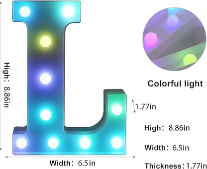 Foaky Colorful LED Letter Lights with Remote,Marquee Light Up Letters Sign for Night Light Wedding/Birthday Party Battery Powered Christmas Lamp Home Bar Decoration(L)