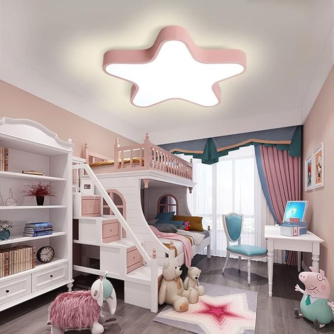 LED Ceiling Light Fixture, Modern Pentagram Recessed Ceiling Lights, 3000K-6000K Dimmable Light, Close to Lighting Flush Mount Living Room Pendant Lamps (Pink, 24inch)