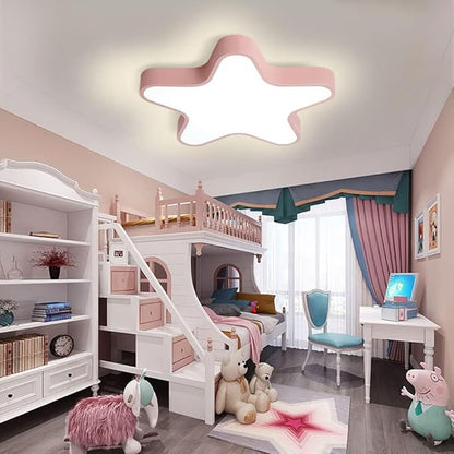 LED Ceiling Light Fixture, Modern Pentagram Recessed Ceiling Lights, 3000K-6000K Dimmable Light, Close to Lighting Flush Mount Living Room Pendant Lamps (Pink, 24inch)