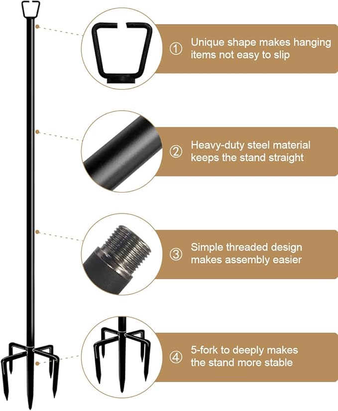 Queension 10FT Plug Floor String Light Poles for Outdoor String Lights for Garden, Backyard, Patio Lighting Stand for Parties, Bistro & Weddings, 2 Pack