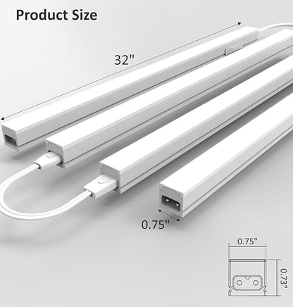 Leetdud Under Cabinet Lighting Plug in, 32 Inch 4 Pcs, Linkable AC120V 3CCT 3000K/4000K/5000K Ultra Slim, LED Under Cabinet Lights for Counter Light, Kitchen, Shelf, Sink, Workshop, Desk, White