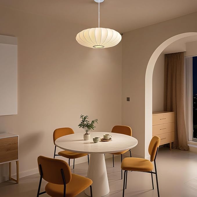 19.7in Lantern Pendant Light, 3-Light Imitation Silk White Bubble Pendant Lighting Fixture, Hanging Lamp Simple Chandelier for Living Dinning Room Kitchen Island Bedroom Restaurant Cafe