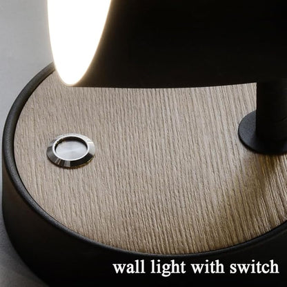Hardwired Wall Sconce with Switch,Modern Black and Wood Wall Lights for Bedroom with 350°Rotation Metal Shade,Indoor E26 Wall Lamp for Living Room,Dining Room,Hallway,Stairway,Wall Decor