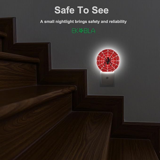 EKOBLA Red Spider Web Night Light, Hero Theme Plug into Wall with Dusk to Dawn Light Sensors, Warm Nightlights for Bedroom, Bathroom, Gifts Ideal for Teen Boys & Men Cave
