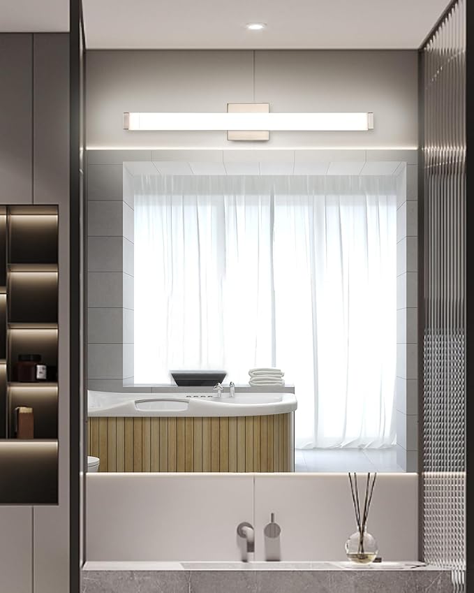 Bathroom Vanity Light Brushed Nickel Square LED 24 inch 14W 4000K Natural White Light Wall Bar Lighting Fixtures Over Mirror (Brushed Nickel, 24in)