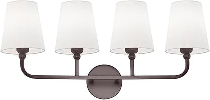 Bathroom Light Fixtures, 4 Light Oil Rubbed Bronze Vanity Lights with Flared White Fabric Shade, 28 Inch Wall Sconce, Vintage Sconces Wall Lighting for Hallway Bedroom, VL837-ORB-4