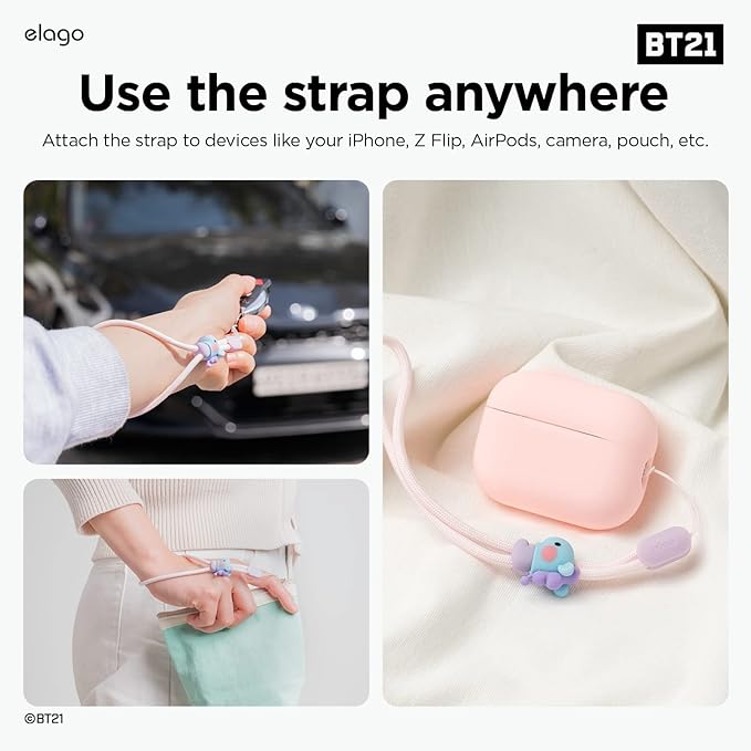 elago | LINE FRIENDS BT21 [OFFICIAL MERCHANDISE] Lanyard Wrist Strap, phone charm, keychain, Anti drop, Adjustable Button