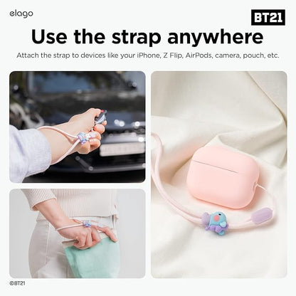 elago | LINE FRIENDS BT21 [OFFICIAL MERCHANDISE] Lanyard Wrist Strap, phone charm, keychain, Anti drop, Adjustable Button