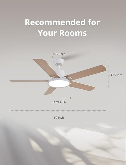 Orison Ceiling Fans with Lights, 52 inch Low Profile Ceiling Fan with RGB Backlight, Flush Mount Ceiling Fan with Remote and App Control,White Bedroom Fan, 6 Speeds, 5 Reversible Blades (White)