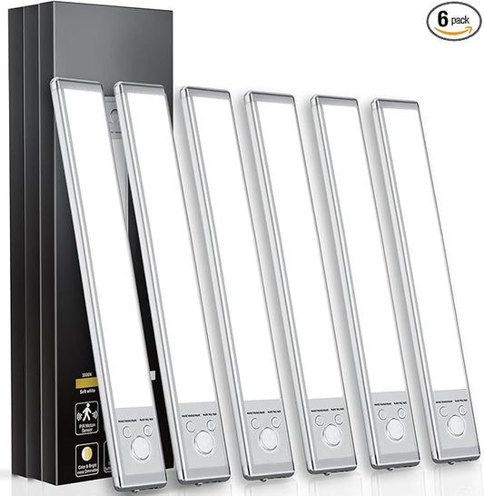 SOUL LINK Under Cabinet Lights, 88 LED Operated Motion Sensor Light Indoor, 2200mAh USB Rechargeable Closet Lights, 6 Pack Magnetic Dimmable Wireless Under Counter Lights for Kitchen, Stairs