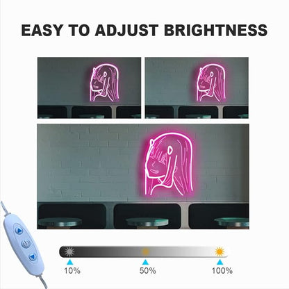 Japanese Anime Neon Sign for Girls Room, Dimmable Darling in The Franxx Zero Two for Light Wall Art Decor, Handmade Pink Neon Sign Funny for Bedroom, Birthday, Valentine's Day Grifts