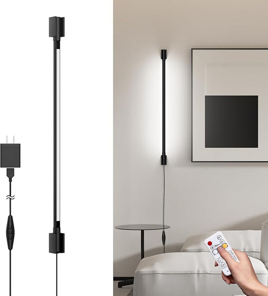 Aipsun 23.6inch Plug in Wall Sconces Black Wall Light with Remote Modern LED 3 Color Temperatures Sconces Wall Lighting for Living Room Bedroom Hallway