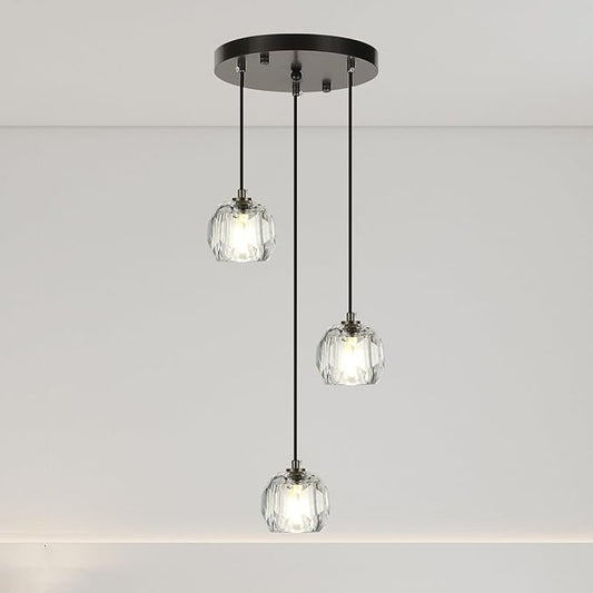 Modern Crystal Pendant Light Fixtures, Round Black LED Ceiling Hanging Lamps, Raindrop Crystal Chandelier for Bedroom, Dining Room Kitchen Island Bathroom