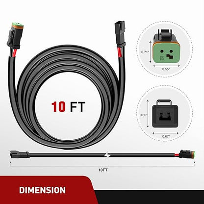 Nilight 2 PCS 16AWG 10 Feet Wiring Harness Extension Kit, Extended Plug and Play 2-pin Socket DT Connector Wire Cord for Offroad LED Light Bar Driving Fog Boat Work Lights