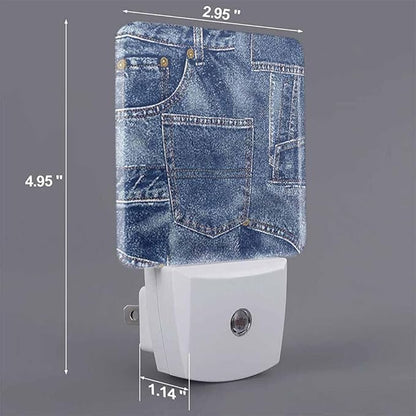 Denim Patchwork Night Light Plug-into Wall Indigo Blue Nightlight Lamp with Dusk to Dawn Sensor, Led Lamp 0.5W Energy Efficient for Home Decor