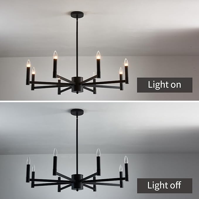 ASGYISA 8-Light Black Farmhouse Candle Chandeliers Modern Matte Ceiling Light Fixture Industrial Hanging Lighting for Dining Room Living Room Bedroom Kitchen Island Foyer