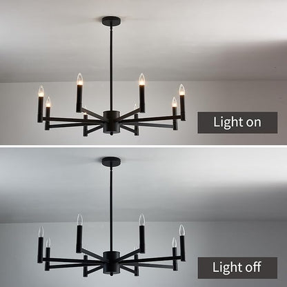 ASGYISA 8-Light Black Farmhouse Candle Chandeliers Modern Matte Ceiling Light Fixture Industrial Hanging Lighting for Dining Room Living Room Bedroom Kitchen Island Foyer