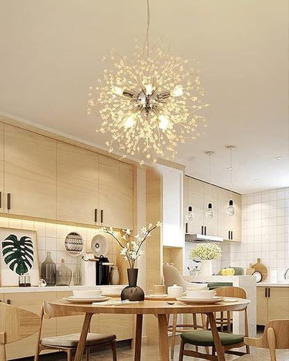 Modern Crystal Chandeliers 9-Light Chrome Dandelion Light Fixture,Firework Chandelier,Personalized Ceiling Hanging Lighting for Bedroom,Dining Room,Kitchen,Aisle Chandelier