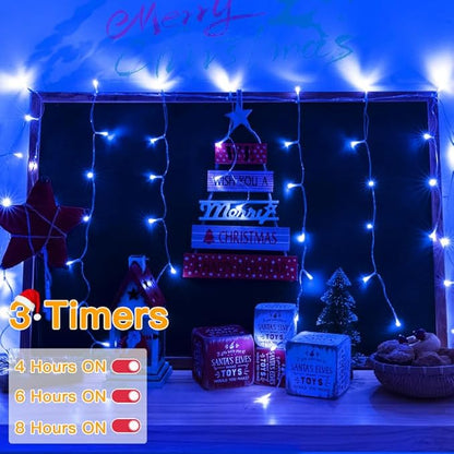 Ollny Icicle Lights for Outside 504LED 41FT, Blue Christmas Light with Remote 8Modes Timers Waterproof, Plug in Connectable Hanging Lights for Outdoor Indoor House Roof Holiday