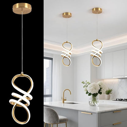 EIDISUNY Modern Led Pendant Light Fixture, 15W LED Pendant Lights Kitchen Island, 4500K Daylight White Pendant Lamp, Adjustable Height Gold Pendant Light for Kitchen Dining Room Bedroom(Gold)
