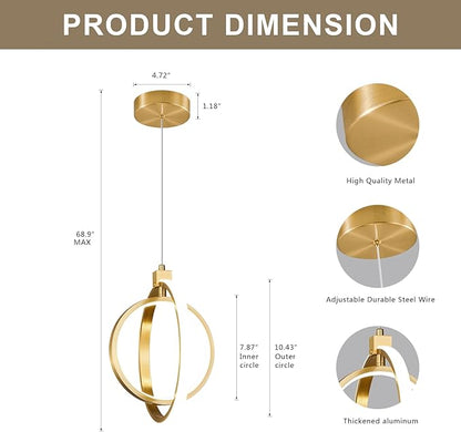 Modern LED Chandelier Gold Ring Pendant Light Fixtures 4000K Dimmable Height Adjustable Pendant Lighting for Dining Room Kitchen Island Bedroom Living Room Foyer（2-Pack）