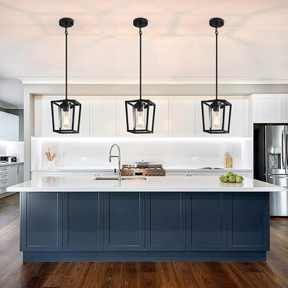 TOULMJ Black Pendant Lights Kitchen Island, Modern Lantern Pendant Light Fixtures, Farmhouse Kitchen Island Lighting Hanging Ceiling Light Fixture for Hallway Dining Room