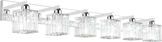 Aipsun Bathroom Vanity Light Fixtures 6 Light Chrome Vanity Light for Bathroom Crystal Vanity Lighting Fixtures (Exclude Bulb)