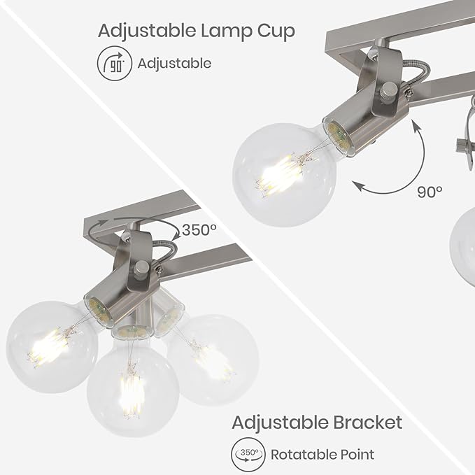 KEESFU 6-Light Nickel Track Lighting Fixtures Ceiling, Modern Silver LED Track Lighting with 6 Rotatable Heads, for Kitchen, Hallway, Living Room (Bulbs Not Included)