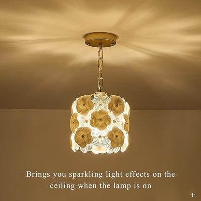 3-Pack Flower Small Pendant Lighting Gold Glass Pendant Light with White Ceramic Flowers Modern 1-Light for Kitchen Island Sink Dining Room Entryway Hallway, E26