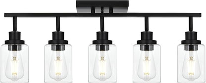5-Light Track Lighting Kit Black Track Lighting Fixtures Bathroom Wall Sconces Ceiling Mount Kitchen Tracking Lights, Rotatable Spotlight with Clear Glass Shade for Kitchen Shop Hallway