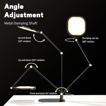 LitONES LED Desk Lamp for Home Office, Professional Eye-Caring Diffused Desk Light, 3 Color 10 Brightness Computer Light, Dimmable Office Lamp with Memory & Timer Func, Metal Swing Arm Table Lamp