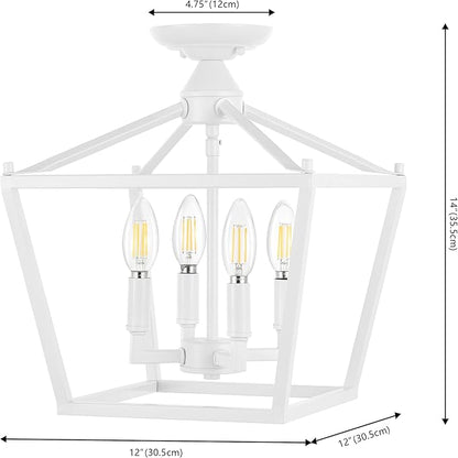 JONATHAN Y 12" White Modern Farmhouse Pagoda 4-Light LED Semi Flush Mount Lantern, Metal Ceiling Light Fixture for Kitchen, Hallway, Entryway, Bedroom, Hardwired (JYL7610E)