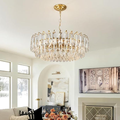 23.6" Modern Crystal Chandelier Gold 3-Tier Luxury Pendant Light Gold Plated Ceiling Pendant Lighting for Dinning Room Living Room Foyer