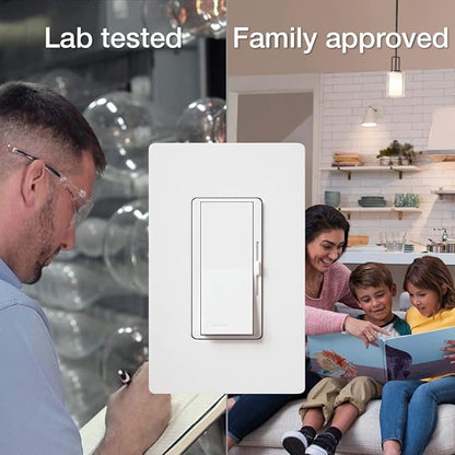 Lutron Diva LED+ Dimmer Light Switch for Dimmable LED, Halogen, and Incandescent Bulbs, 150 Watt, Single-Pole or 3-Way, DVWCL-153PH-2-WH, White (2-Pack) with Wallplate