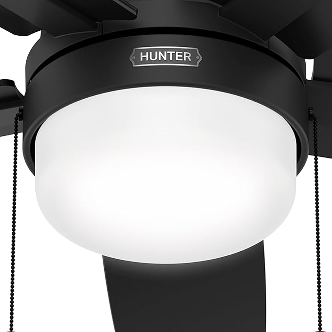 Hunter Ceiling Fan with LED Light - Black Ceiling Fan with Pull Chain, For Bedroom or Living Room, Standard Mount, No Remote, 5 Blades, Includes Bulbs - Anisten (Matte Black, 52 Inch)