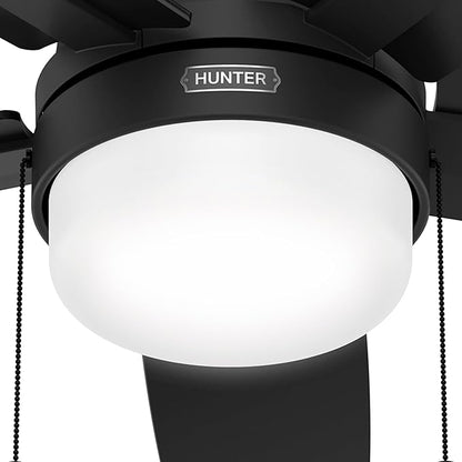 Hunter Ceiling Fan with LED Light - Black Ceiling Fan with Pull Chain, For Bedroom or Living Room, Standard Mount, No Remote, 5 Blades, Includes Bulbs - Anisten (Matte Black, 52 Inch)