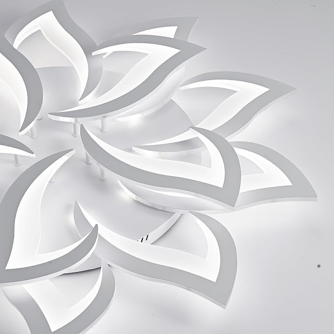 36" White Modern Geometric Dimmable Ceiling Light Fixture, 15 Leaves Low Profile Flush Mount Ceiling Light for Kitchen, Bedroom, Living Room