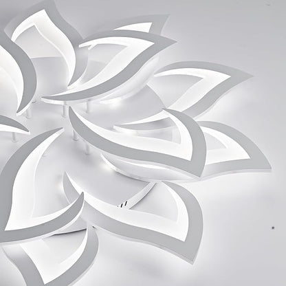36" White Modern Geometric Dimmable Ceiling Light Fixture, 15 Leaves Low Profile Flush Mount Ceiling Light for Kitchen, Bedroom, Living Room