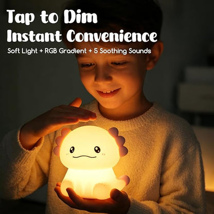 Cute Axolotl Night Light for Kids, 3 Adjustable Brightness Levels & 6 White Noise Sounds,Rechargeable Variable Color Axolotl lamp Gifts,Cute Room Decor Night Light for Kids Girls Boys