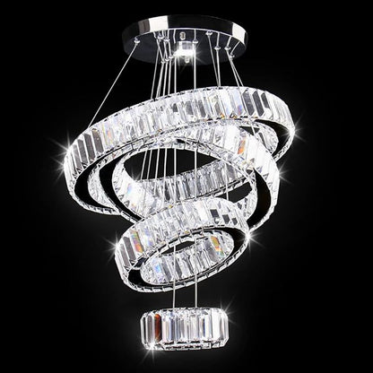 CLAIRDAI LED Crystal Chandeliers High Brightnes 4 Rings Adjustable Stainless Pendant Lighting Chandeliers for Bedroom Living Room Dining Room Dia 5.9-9.8"-13.8"-17.7" 6500K Cool White