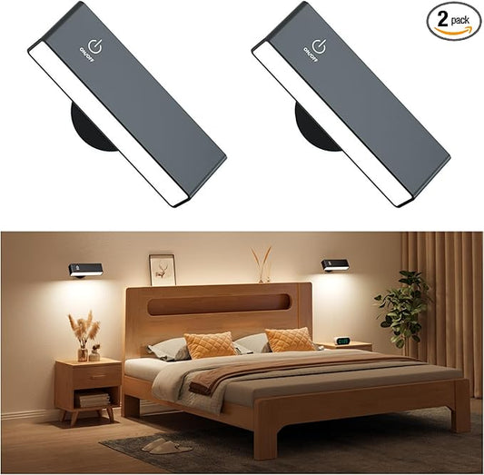 YiLaie Battery Operated Wall Sconces Set of 2, LED Wall Mounted Lights with 4000mAh Rechargeable Battery Operated, 360° Rotate Magnetic Wall Lamp, Dimmable Reading Light for Bedroom, Bedside, Black