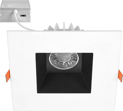 Maxxima 6” Ultra-Thin Recessed Anti-Glare LED Downlight Canless IC Rated 1200 Lumens 5 CCT Select 2700K/3000K/3500K/4000K/5000K Dimmable Square White Trim Black Baffle 90 CRI 5CCT Slim J-Box Included