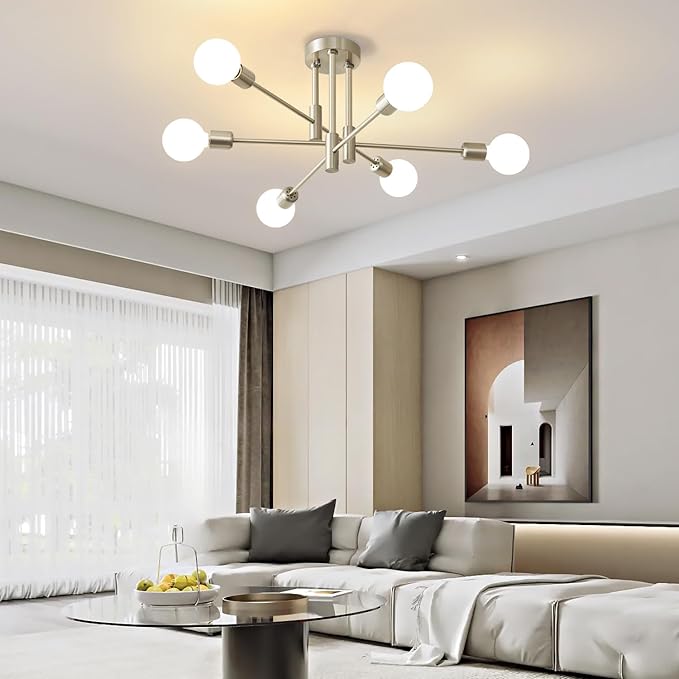 Biewalk Modern Chandelier Ceiling Light Fixture, 6-Light Sputnik Dining Chandeliers 31.18" Gold and Black Chandelier Over Table, Mid Century Lights Fixture for Dining Room Living Room Kitchen Island